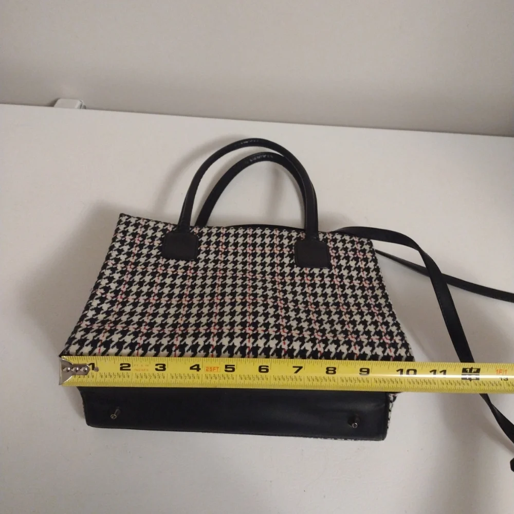 Vtg Preston & York Houndstooth Purse Bag Tote Crossbody Acrylic Wool Polyester - Picture 9 of 10